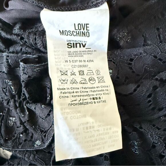 Love Moschino Black Heart Lace Ruffle and Pleated Maxi Dress Size 6 - Picture 9 of 11